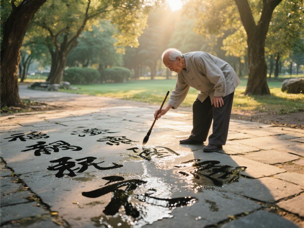 Calligraphie a l eau dans un parc chinois